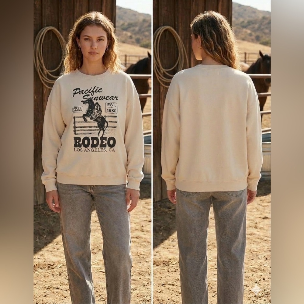 Pacific Sunwear XXL Women’s Cream Rodeo Crewneck 100% cotton
